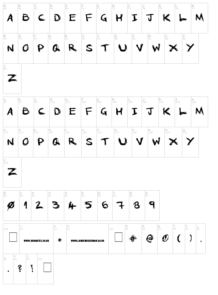 No Running In The Halls font map
